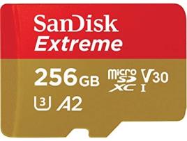 Cartão de Memoria SANDISK Extreme microSDXC 256GB + SD Adapter + Rescue Pro Deluxe 160MB/s A2 C10 V30 UHS-I U3