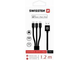 Cabo SWISSTEN Textile 3-in-1 (USB - USB-C + MicroUSB + Lightning - 1.2 m - Preto)