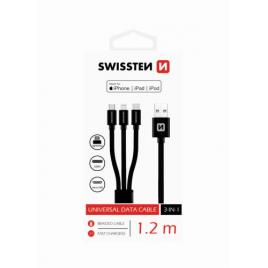 Swissten - Textile 3-in-1 Cable (1.2m-black)