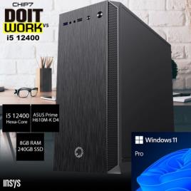 CHIP7 DOIT WORK V5 INSYS INTEL I5 12400 HEXA CORE / 240GB SSD / 8GB RAM / WINDOWS 11 PRO - Computador Trabalho