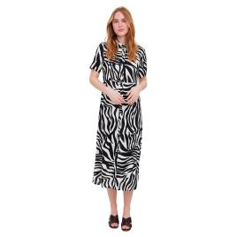 Vero Moda Vestito Curto Manga Curta Ally Exp XS Snow White / Aop Zebra Black