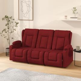vidaXL Sofá massagens recl. 3lug. suportes copos tecido vermelho tinto