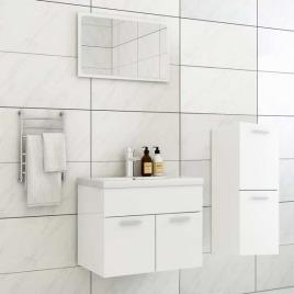 Conjunto de Móveis de Casa de Banho Contraplacado Branco Brilhante