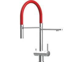 Torneira de cozinha VIZIO 3 Vias Tubo Giratória 360° Aço escovado Vermelho (Aço)