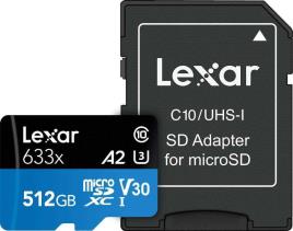 Lexar 633x, 512 Gb, Microsdxc, Classe 10, Uhs-I, .