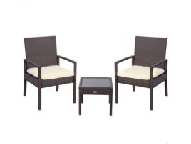 Poltrona + Mesa LIFETIME (Preto - Aço, Rattan, Vidro, Poliester - 54.5x59x79 cm)