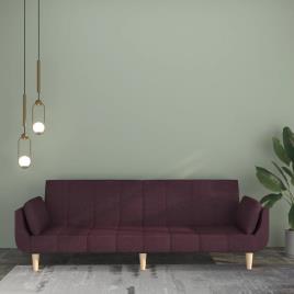 vidaXL Sofá-cama 2 lugares com duas almofadas tecido roxo