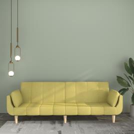 vidaXL Sofá-cama 2 lugares com duas almofadas tecido verde