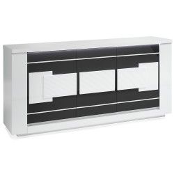 Aparador 3 portas BELLARIVA com LED Branco Brilho e Cinzento