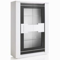 Vitrine 2 portas BELLARIVA com LED Branco Brilho e Cinzento