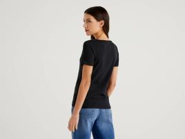 Benetton, T-shirt 100% Algodão Com Estampa, tamanho S, Preto, Mulher