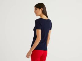 Benetton, T-shirt 100% Algodão Com Estampa, tamanho S, Azul-escuro, Mulher