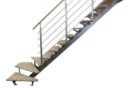 Escada em L DUPLA VIGA CINZA-PINHO CORRIMÃO PINHO