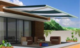 Toldo motorizado cofre com LED AVEIRO BRANCO 7X3.5M RISCAS VERDES