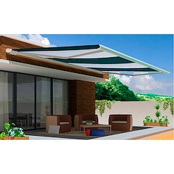 Toldo motorizado cofre com LED AVEIRO BRANCO 7X3.5M RISCAS VERDES