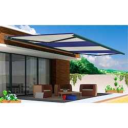 Toldo motorizado cofre com LED AVEIRO ANTRACITE 7X3.5M RISCAS AZUIS