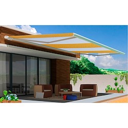 Toldo motorizado cofre com LED AVEIRO BRANCO 7X3.5M RISCAS AMARELO