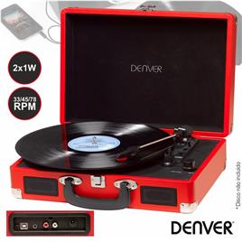 Gira-Discos 33/45/78Rpm Vintage 2x1W Vermelho - Denver