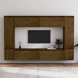 vidaXL Móveis de TV 8 pcs madeira de pinho maciça castanho-mel