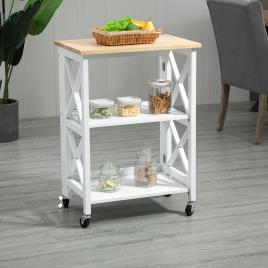 Carrinho de Cozinha Dobrável com Rodas e Prateleiras de 2 Níveis 60x40x84cm Branco