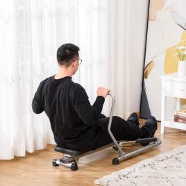 Máquina de Remo Hidráulico Dobrável com 4 Níveis de Resistência, Ecrã Digital e Pedal Antiderrapante para Fitness em Casa 129x70x70cm Preto e Prata