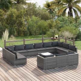 vidaXL 14 pcs conjunto lounge de jardim c/ almofadões vime PE cinzento