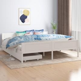 vidaXL Estrutura de cama com 2 gavetas 180x200 cm pinho maciço branco