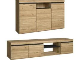 Conjunto Móvel de TV e Aparador SKRAUT HOME Naturale (300x40x81 cm - Melamina - Castanho)