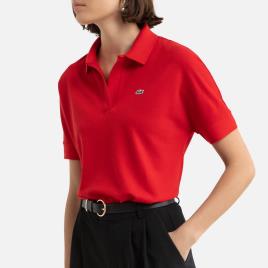 Lacoste Polo curto e largo, em malha piqué, mangas curtas