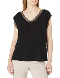 Only T-shirt com decote em V, detalhe em renda