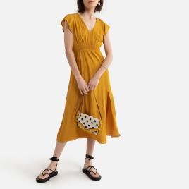 Sud Express Vestido midi, decote em V, mangas curtas