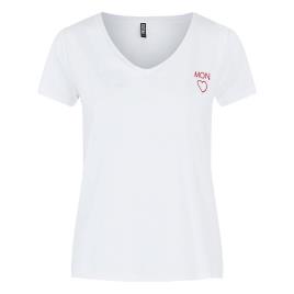 Pieces T-shirt com decote em V, motivo à frente