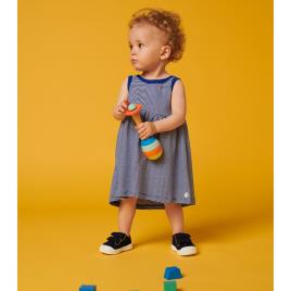 Petit Bateau Vestido de cavas às riscas, em canelado, 6 meses-3 anos 