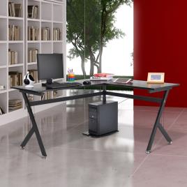 Secretária de PC Computador Secretária para Gabinete Móveis para Escritório- Cor: Preto - MDF E1 e Ferro Revestido de Pó - 155 x 130 x 76 cm