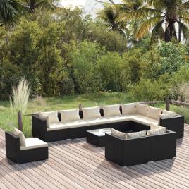 vidaXL 11 pcs conjunto lounge de jardim c/ almofadões vime PE preto