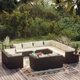vidaXL 12 pcs conjunto lounge de jardim c/ almofadões vime PE preto