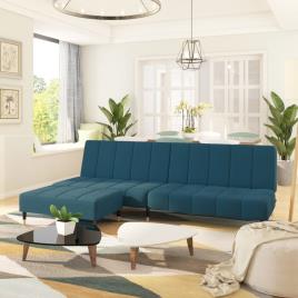vidaXL Sofá-cama de 2 lugares com banco veludo azul