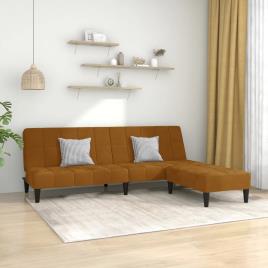 vidaXL Sofá-cama de 2 lugares com apoio de pés veludo castanho