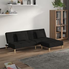 vidaXL Sofá-cama 2 lug. c/ duas almofadas e apoio de pés tecido preto
