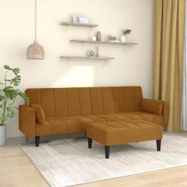 vidaXL Sofá-cama 2 lug. c/ 2 almofadas e apoio de pés veludo castanho