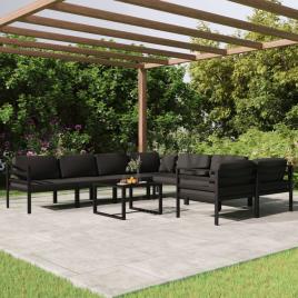 vidaXL 9 pcs conjunto lounge jardim com almofadões alumínio antracite