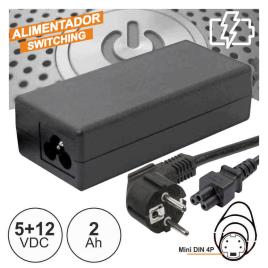 Alimentador DC 5V+12V 2 Amp. Mini DIN 4 Pinos - 