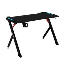 Muvip PRO1200 Mesa Gaming Fibra de Carbono con Luz RGB - Solida - Gran Superficie - Portavasos - Gancho para Auriculares - Medidas 120x60x75cm - Color Negro