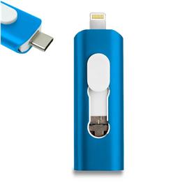 Pen Drive USB x64 GB COOL (3 en 1) Lightning / Tipo-C / Micro-USB Azul