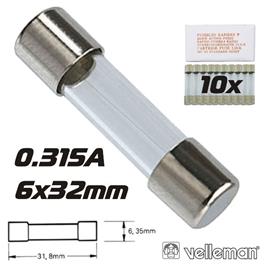 FUSÍVEL 6X32 FUSÃO RÁPIDA 0.315A (10X) VELLEMAN