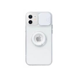 Capa Iphone 13 Pro SLIDE CAM Silicone Transparente com Anel Branco