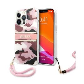 Capa Iphone 13 Pro GUESS Hard Case GUHCP13LKMABPI Camo Strap Pink