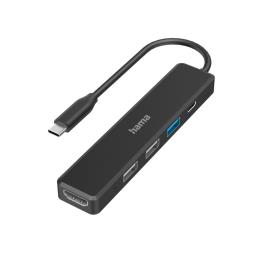 hama Hub 3 x USB-A, USB-C e HDMI (F), Cabo de 0,15 m, Preto