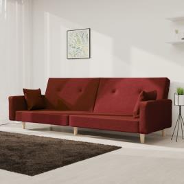 vidaXL Sofá-cama 2 lugares com duas almofadas tecido vermelho tinto