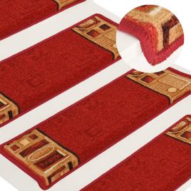 vidaXL Tapetes de escadas adesivos 5 pcs 65x25 vermelho